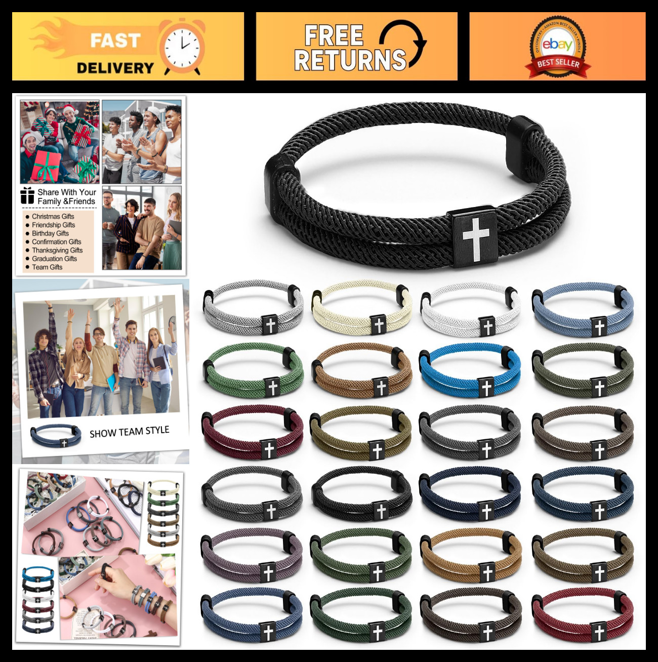 24 Pcs Braided Cross Bracelets – Adjustable Christian Jewelry for Men & Women, F