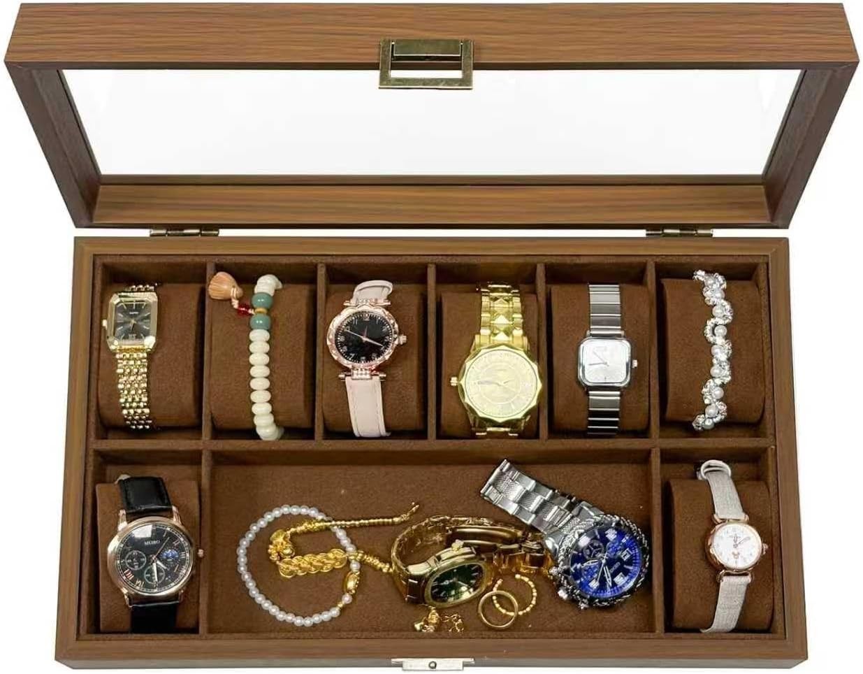 Men’s Watch Storage Box, Vintage Wood-Grain Watch Case with 8+1 Slots