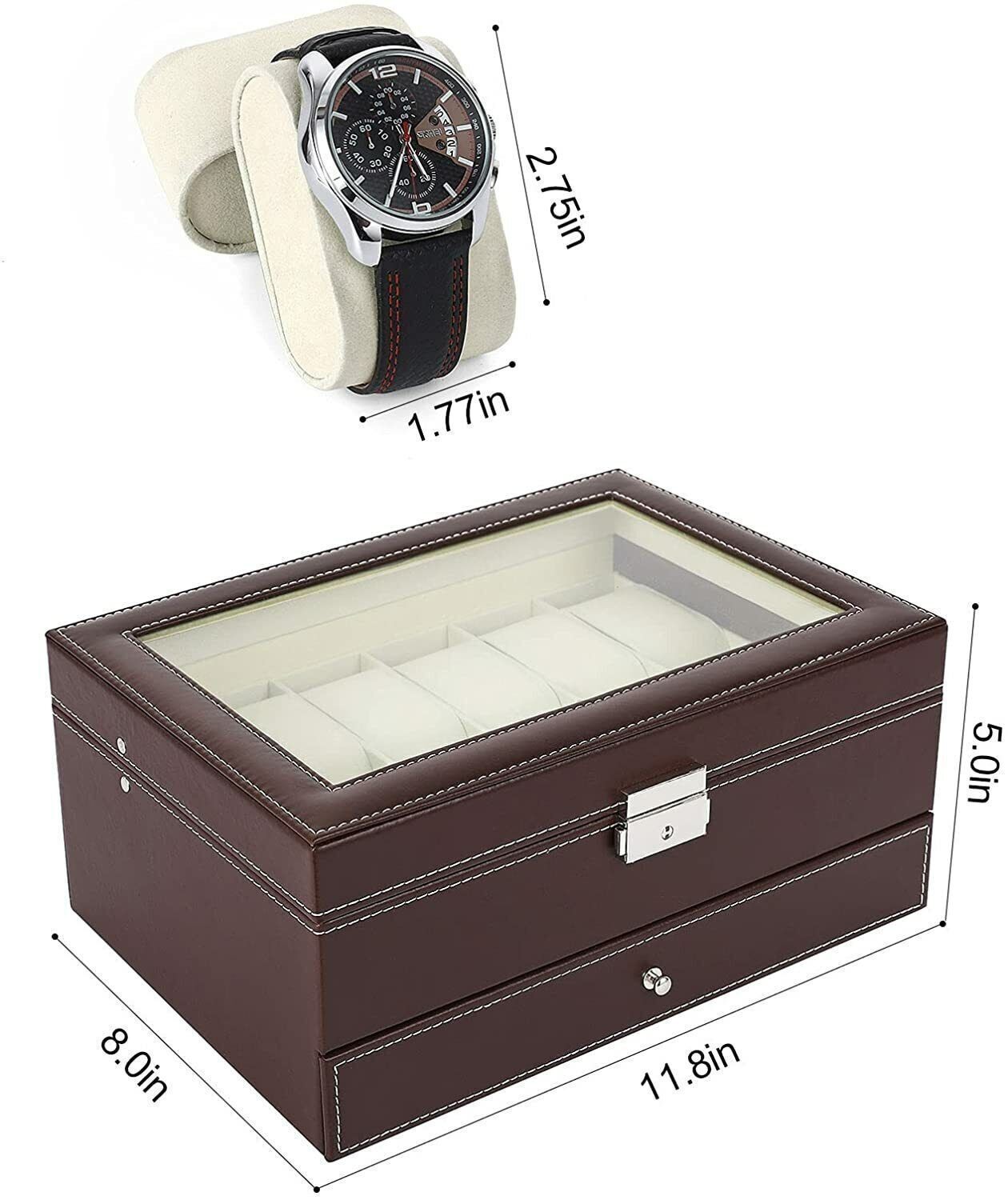 12 Slot PU Leather Lockable Watch Storage Boxes Men Jewelry Display Drawer Case