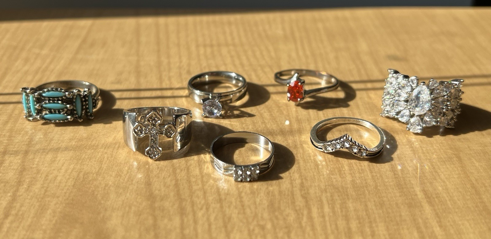 Silver Tone Ring Lot of (7), Multiple Sizes and Styles