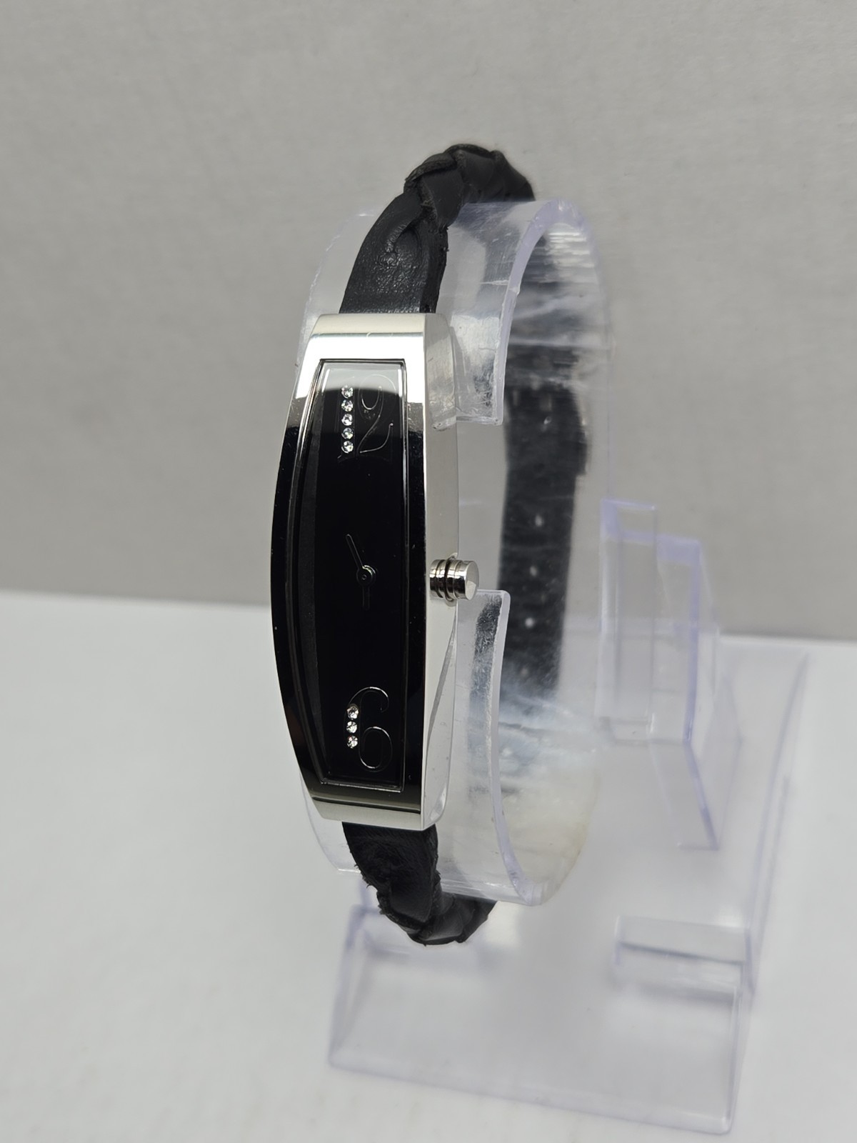 Mercedes Benz Womens 15mm Slim Black Braided Leather Watch Swiss New Battery