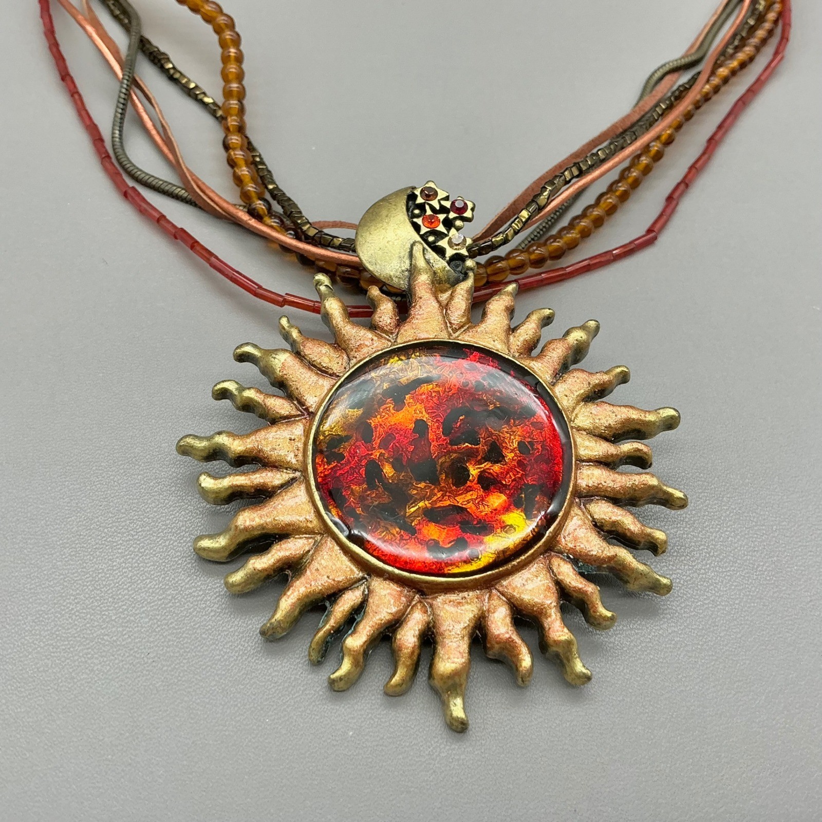 Chico’s Necklace Womens Gold Tone Sun Moon Celestial Multi Strand Beaded 18″