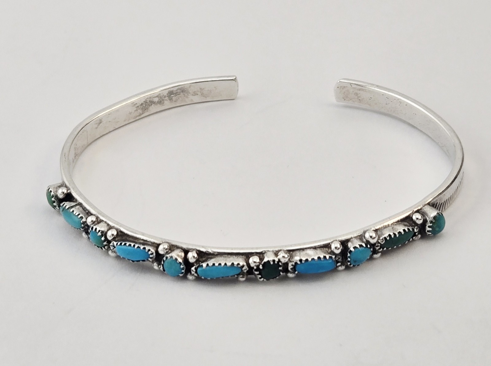 VTG Native Zuni Green Blue Turquoise Cabochon Sterling Silver 6″ Cuff Bracelet