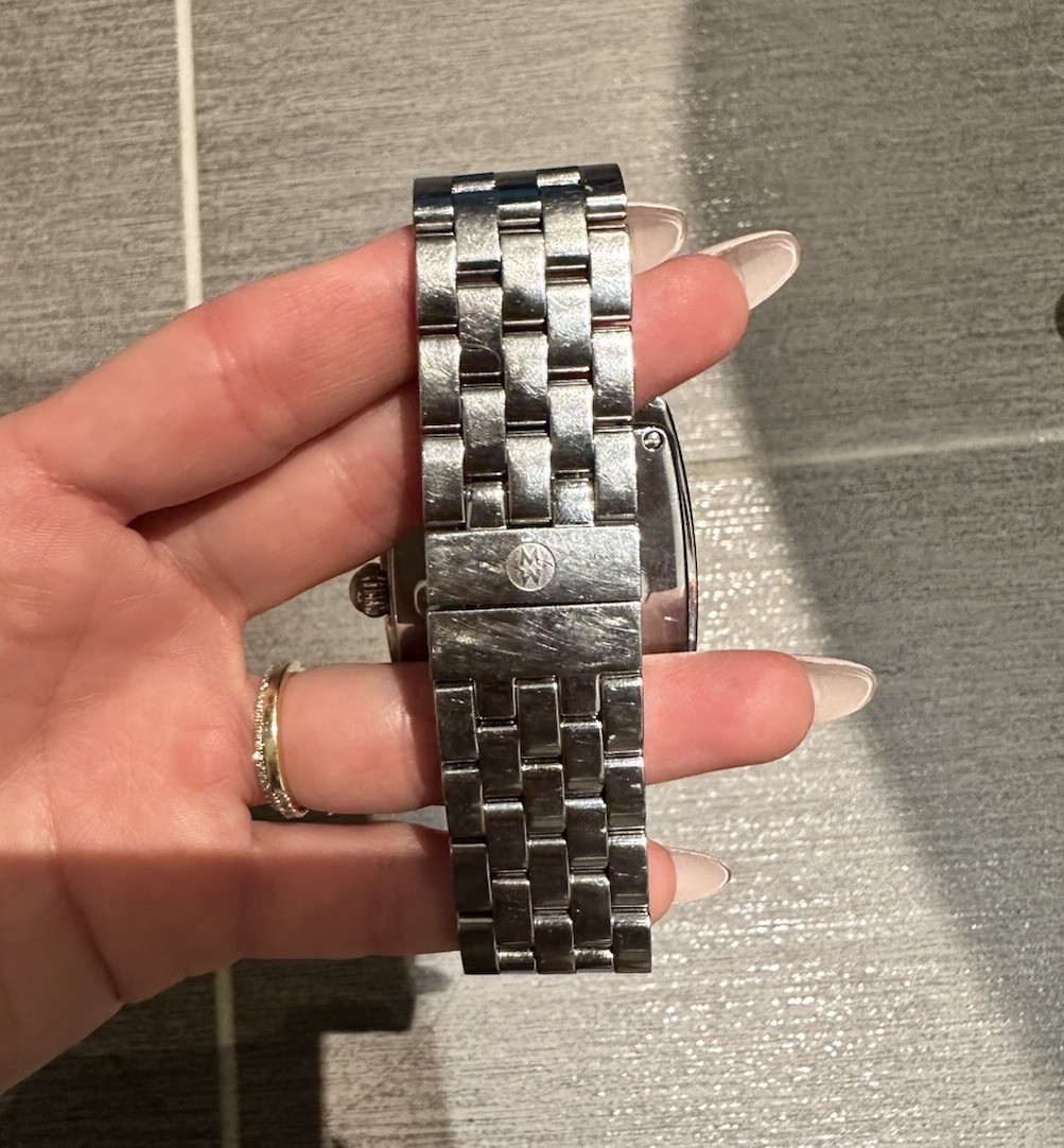 MICHELE Urban Diamond Bezel Quartz 38mm Tonneau White Dial Silver Bracelet