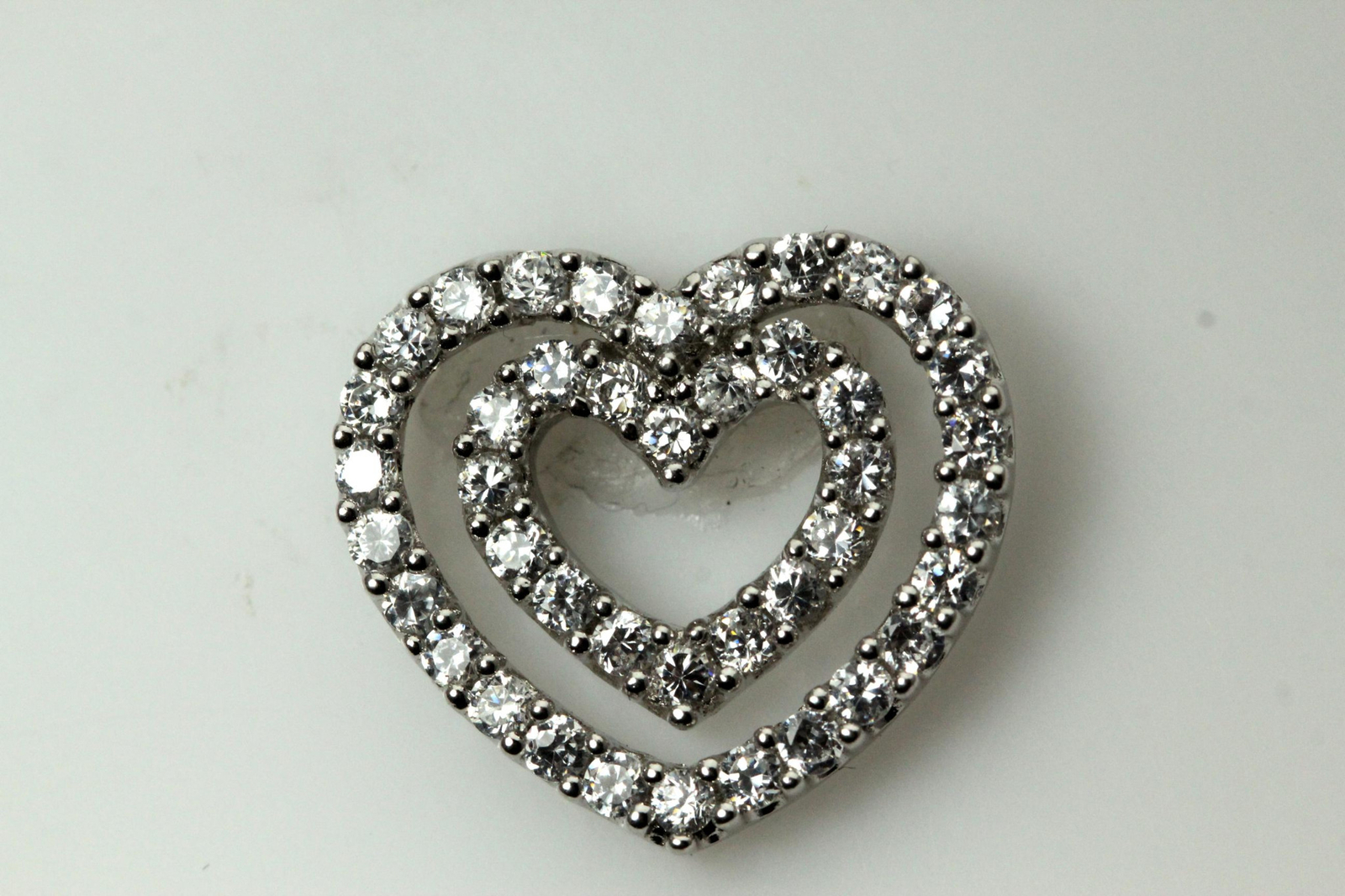 925 Sterling Silver Cubic Zirconia Double Heart Pendant 3.8 Grams (PEN6450)