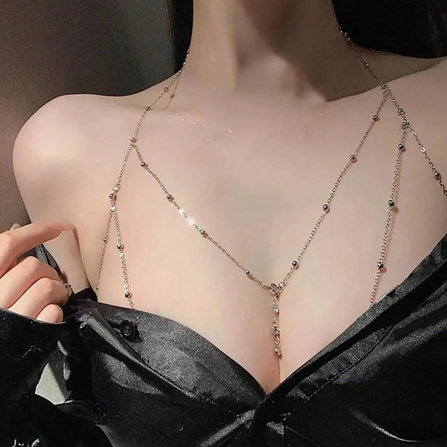 Versatile 14K Gold Plated Bikini Bra Chain with Summer Rhinestone Accents