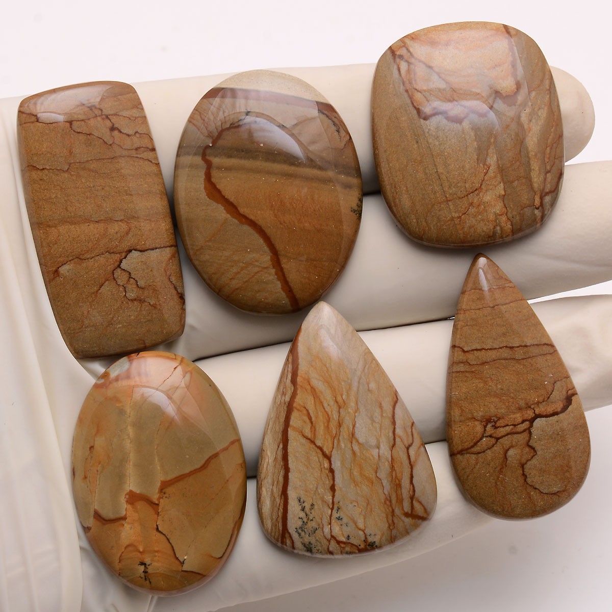 6 Pcs Natural Picture Jasper Designer 32mm-40mm Cabochon Untreated Gemstones Lot