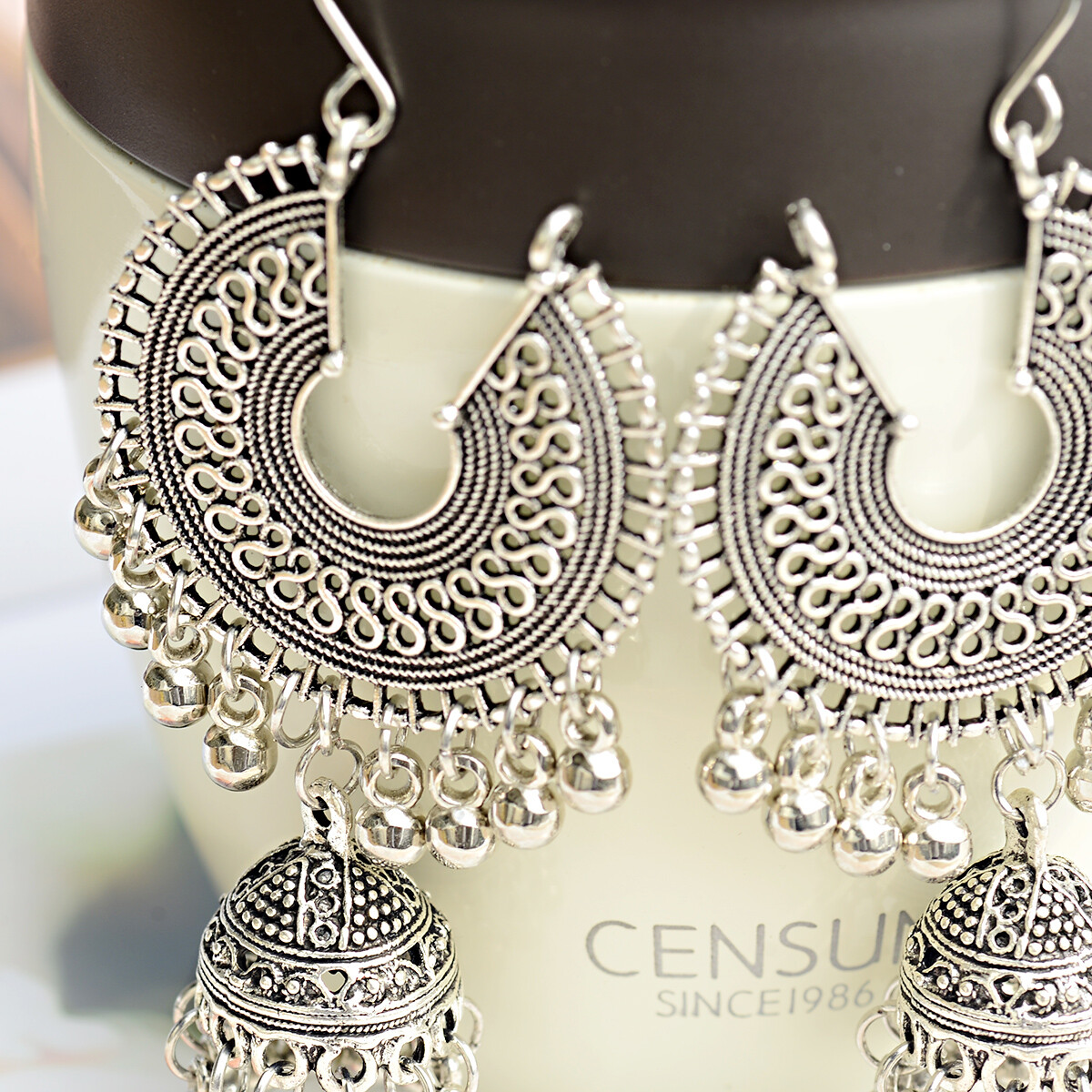 Fashion Women India jhumki Silver Bead Earrings Ornament Southeast Asia Style