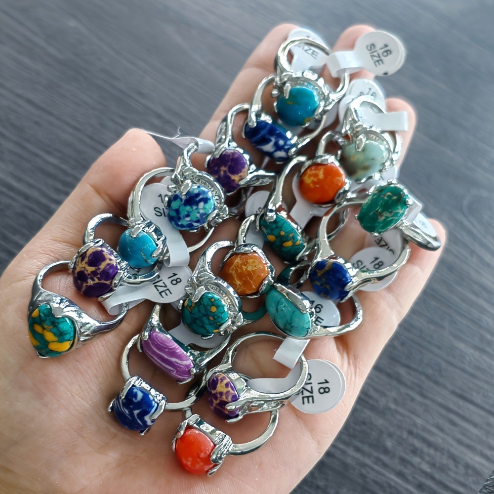 50/100Pcs Wholesale Lot Mixed Rings Malachite Rings Natural Stone Gemstone