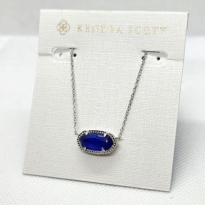 New Kendra Scott Elisa Silver Pendant Necklace In Cobalt Blue