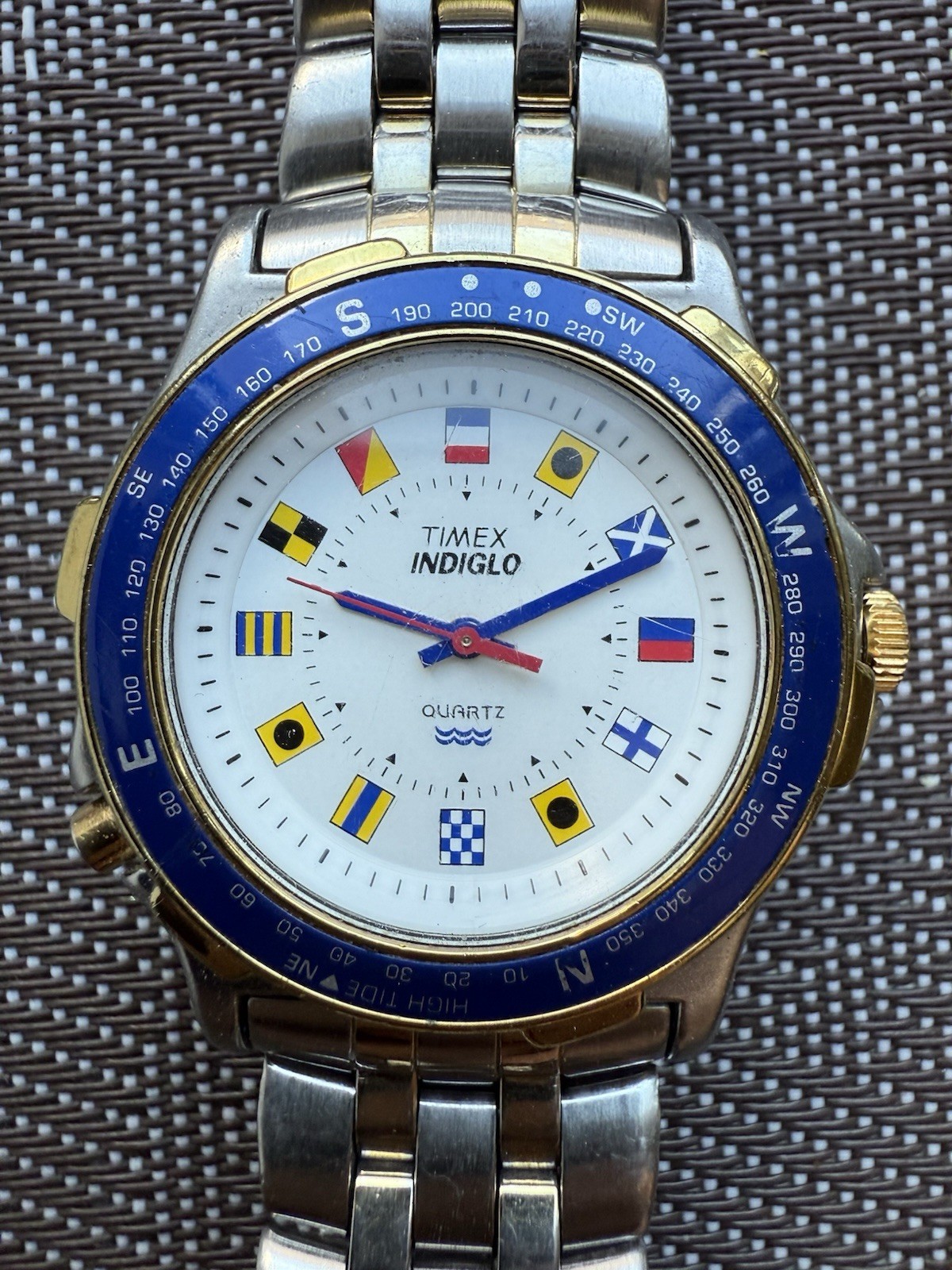 Vintage Timex Indiglo Nautical Flags Quartz Watch with Compass, and Bezel, 1995