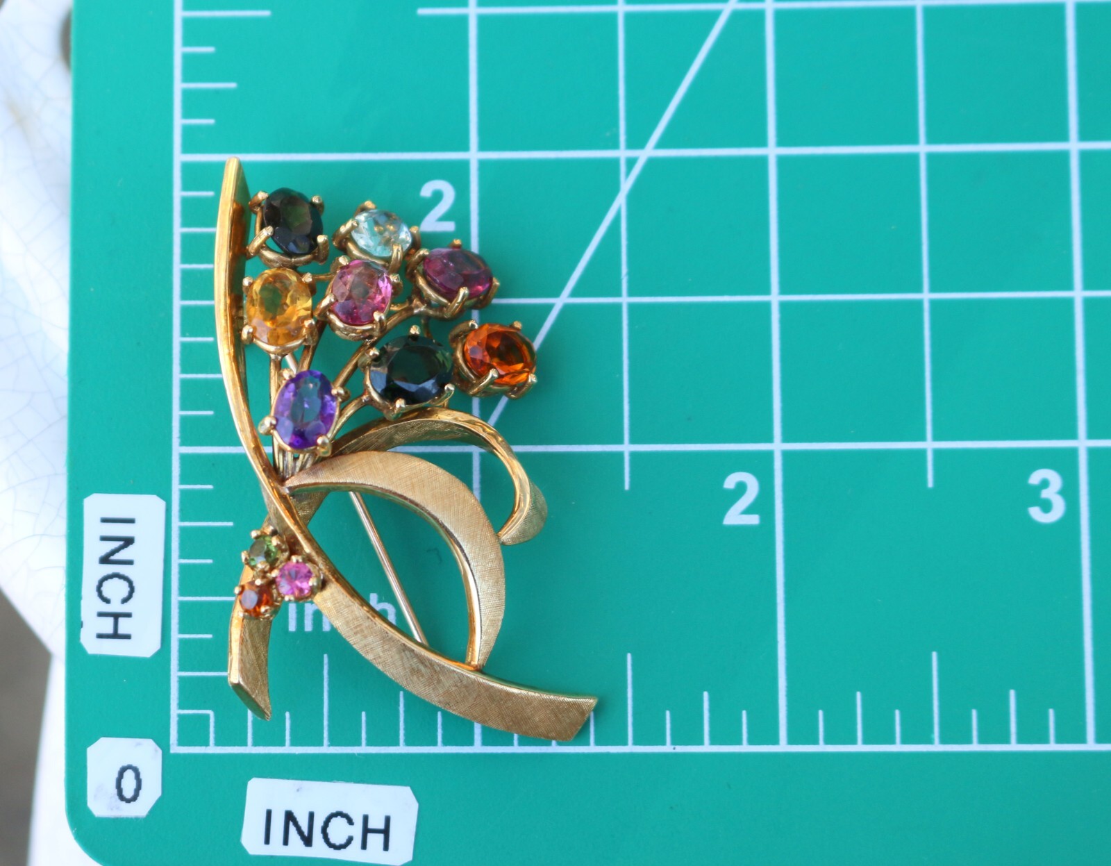 Gorgeous Vintage 18kt 750 Yellow Gold Amethyst, Citrine Bundle Pin Brooch 13.0 G