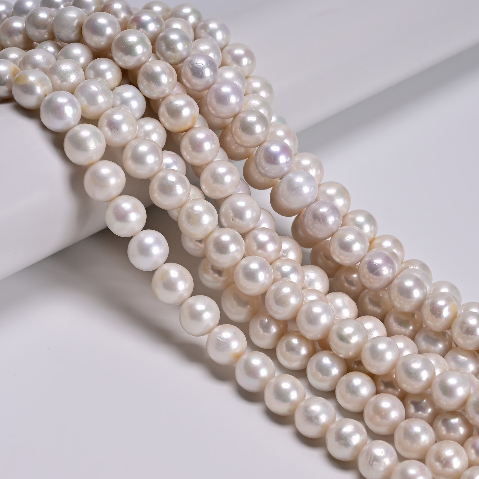 White Fresh Water Akoya Pearl Off Round Beads Size 8-9mm 9-10mm 15.5” Strand