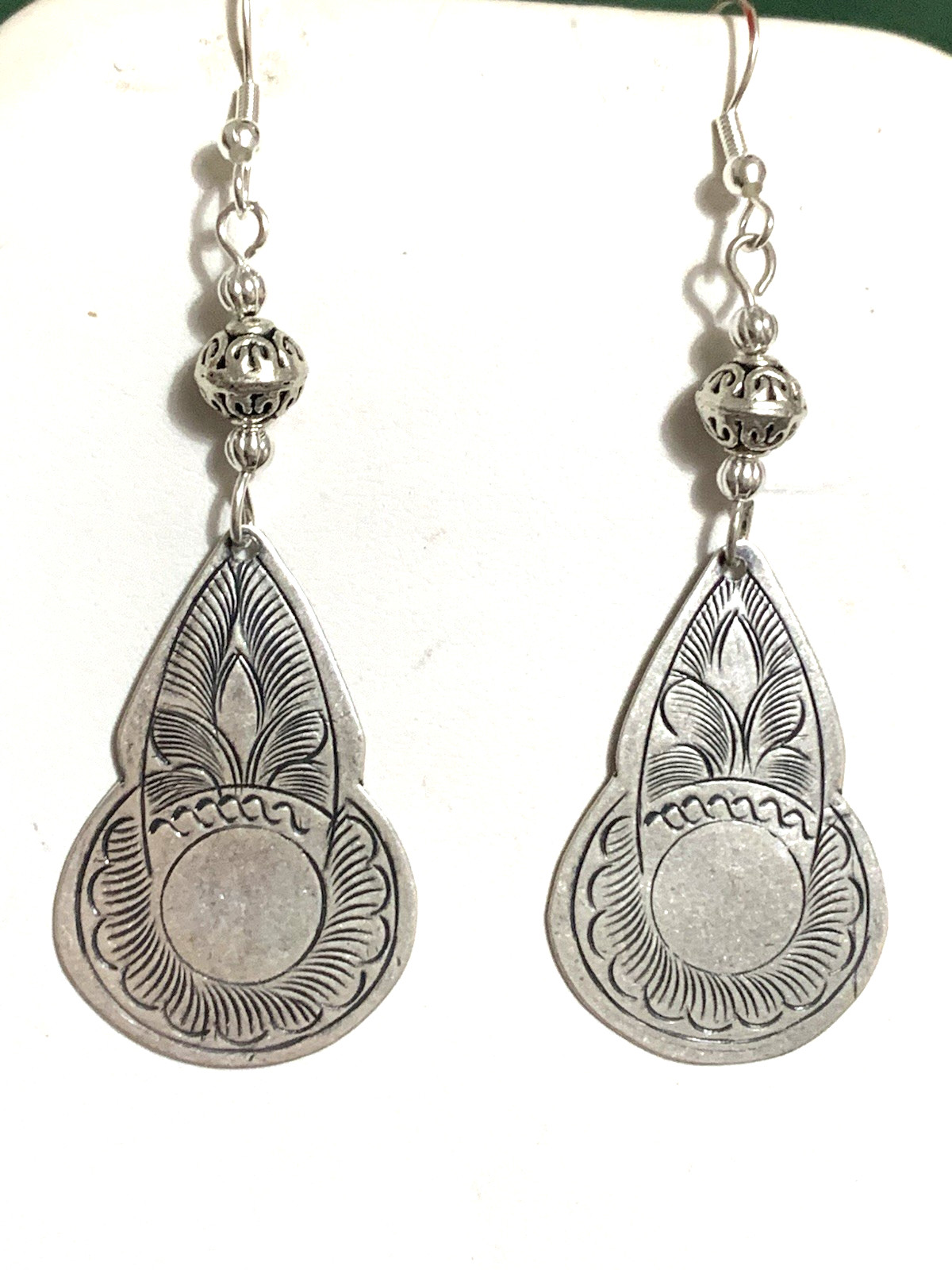 NEW ITEM *LG. ENGRAVED SILVER HILL TRIBE PENDULUM DROP EARRINGS .925 WIRES-NEW
