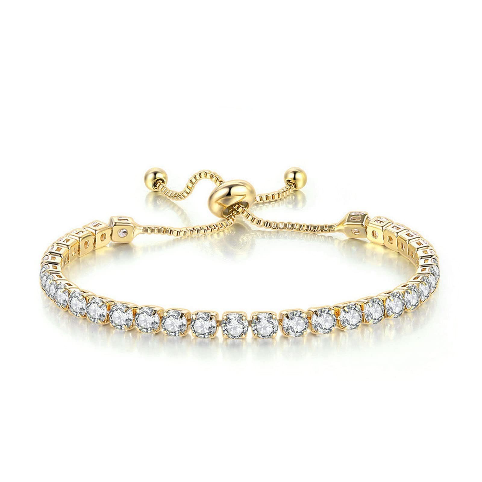 14K Gold Silver Plated Adjustable Rhinestone Beads Bracelet for Women