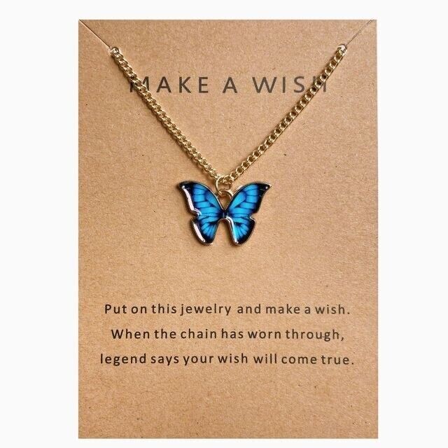 Butterfly Necklace Pendant For Women Girls GIFT Make A Wish Love
