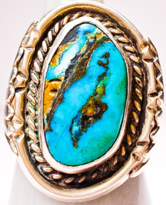 Navajo Sterling Silver Turquoise Ring Size 10.5 • LARGE 19×10.6mm Stone • 17.18g