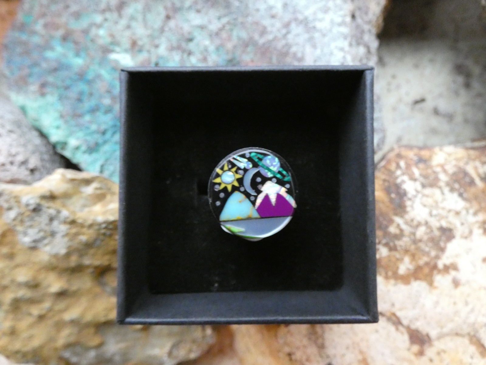 Mountian Tops Galaxy Gemstone Aluminum Sterling Silver Alloy Size 9 Ring AR91