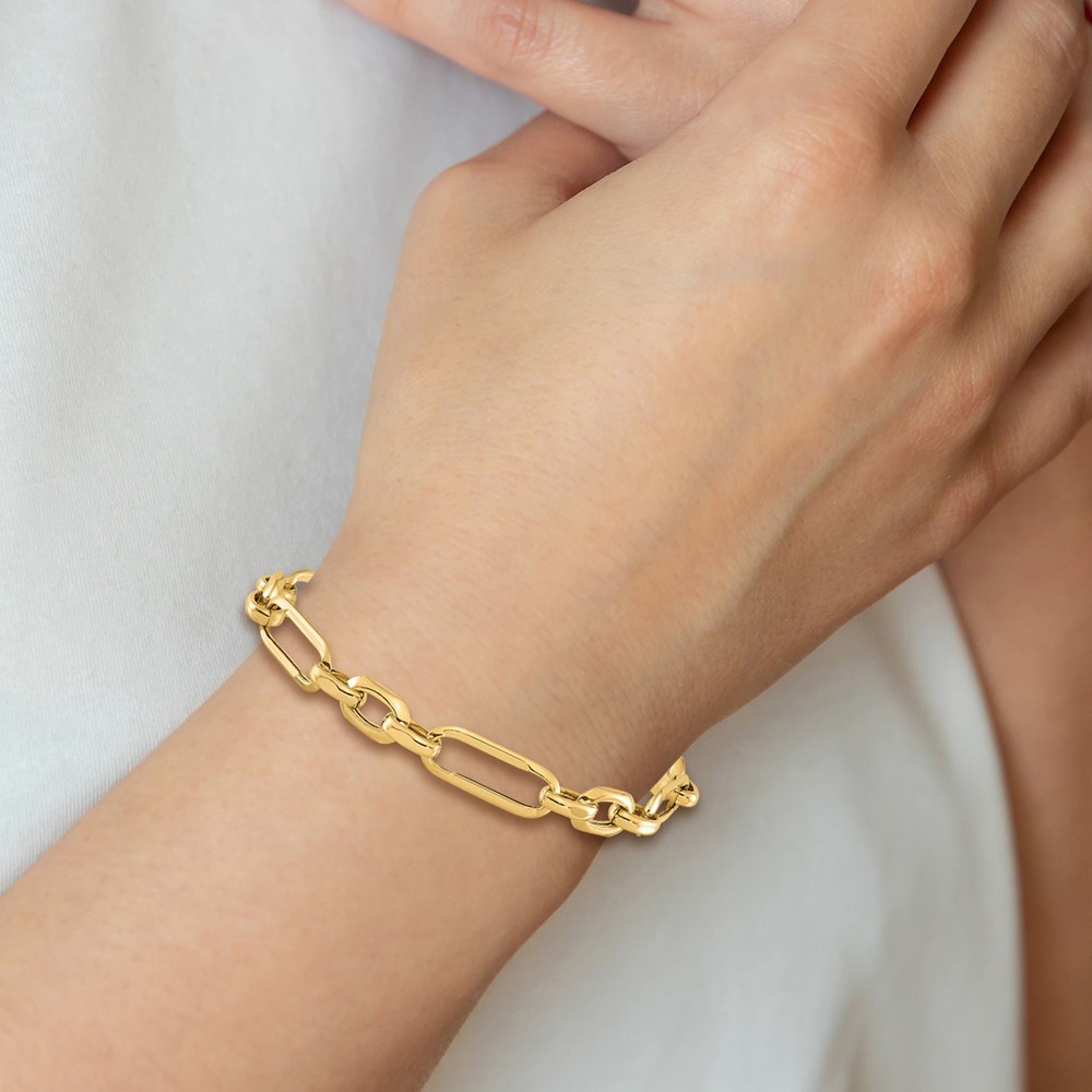 14k Yellow Gold Polished 7.8mm Fancy Figaro Link Charm Bracelet For Her 7.5″