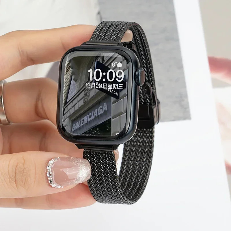 Women Slim Steel Strap Magntic Loop Watch Band 38mm 40mm 41mm 42mm 44mm 45mm