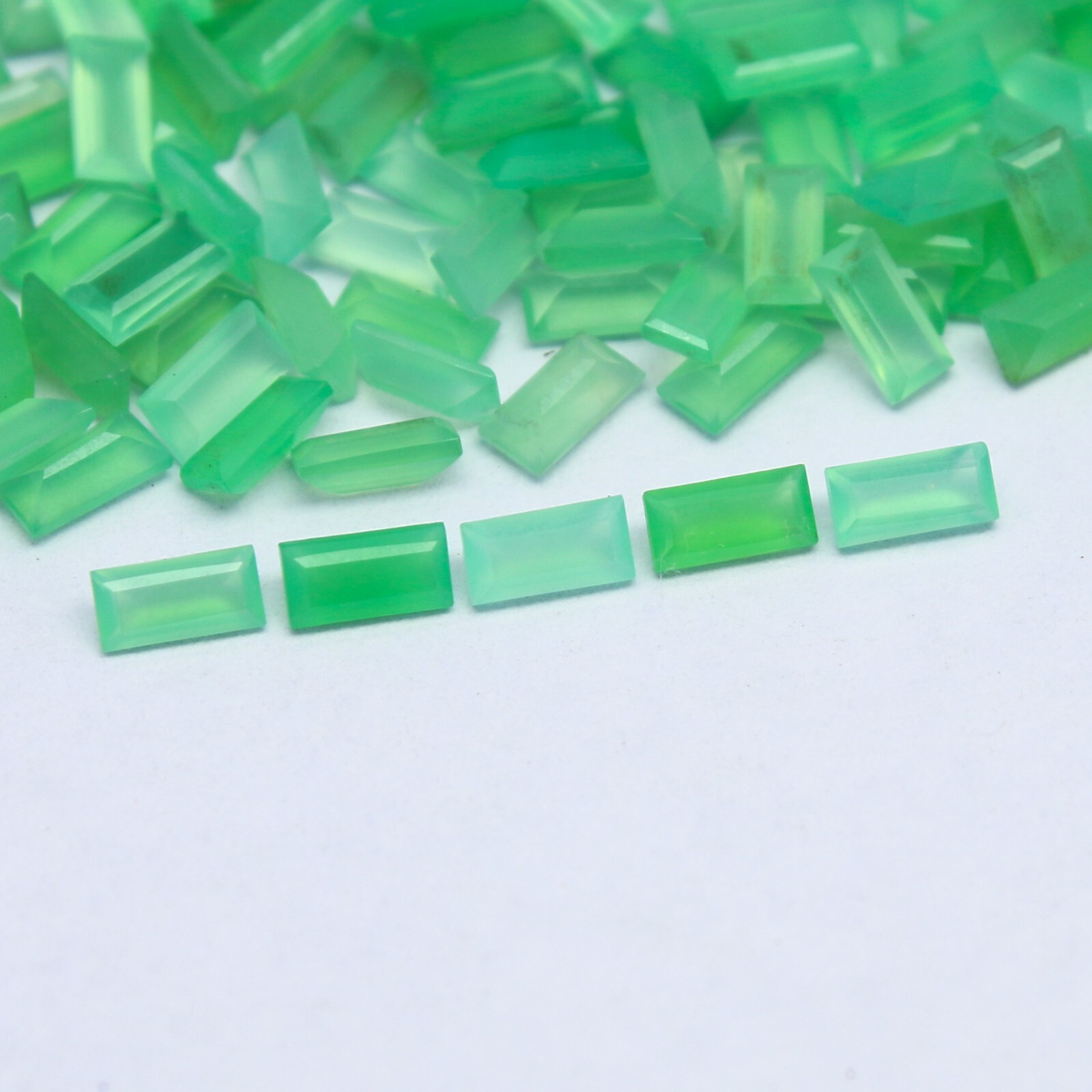 Natural Chrysoprase Lot 4×2 MM Baguette Shape Faceted Gemstone Lot