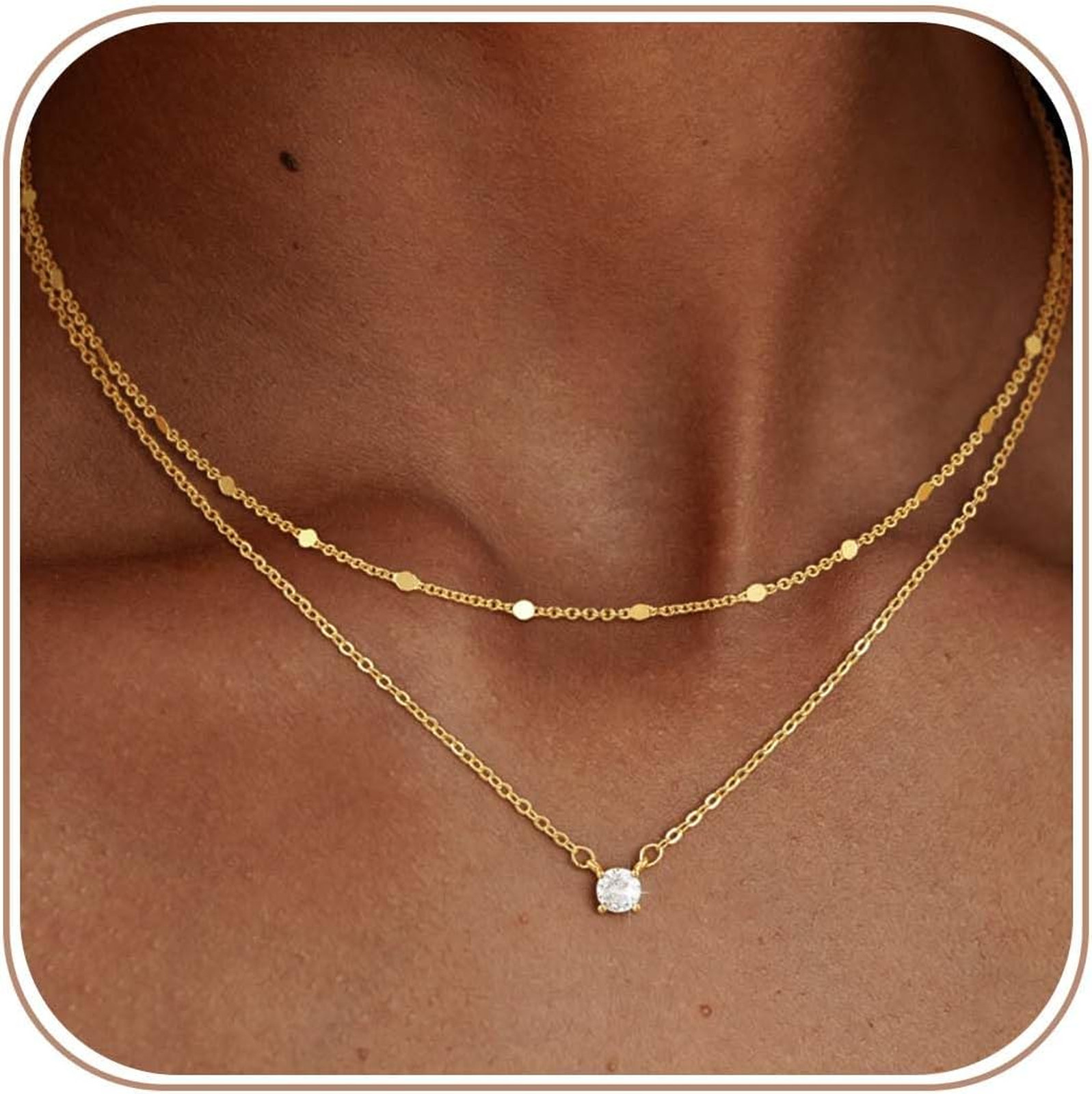 Layered Gold Necklace for Women 14K Plated Sterling Silver Dainty Pendant Choker
