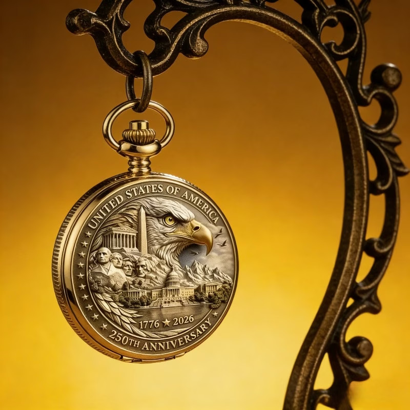Retro American Pocket Watch – 250th Anniversary Edition Bald Eagle Collectible