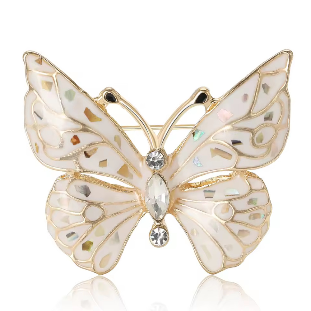 Vintage Retro Style Butterfly Brooch Gold Enamel Crystal Pin Spring Jewelry Gift