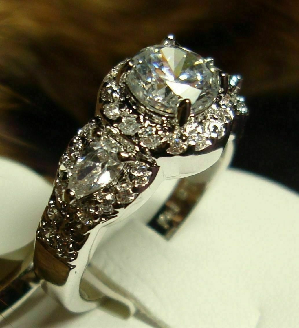 3.29Ct Round Cut Moissanite Engagement Wedding Bridal Ring Set 14K White Gold