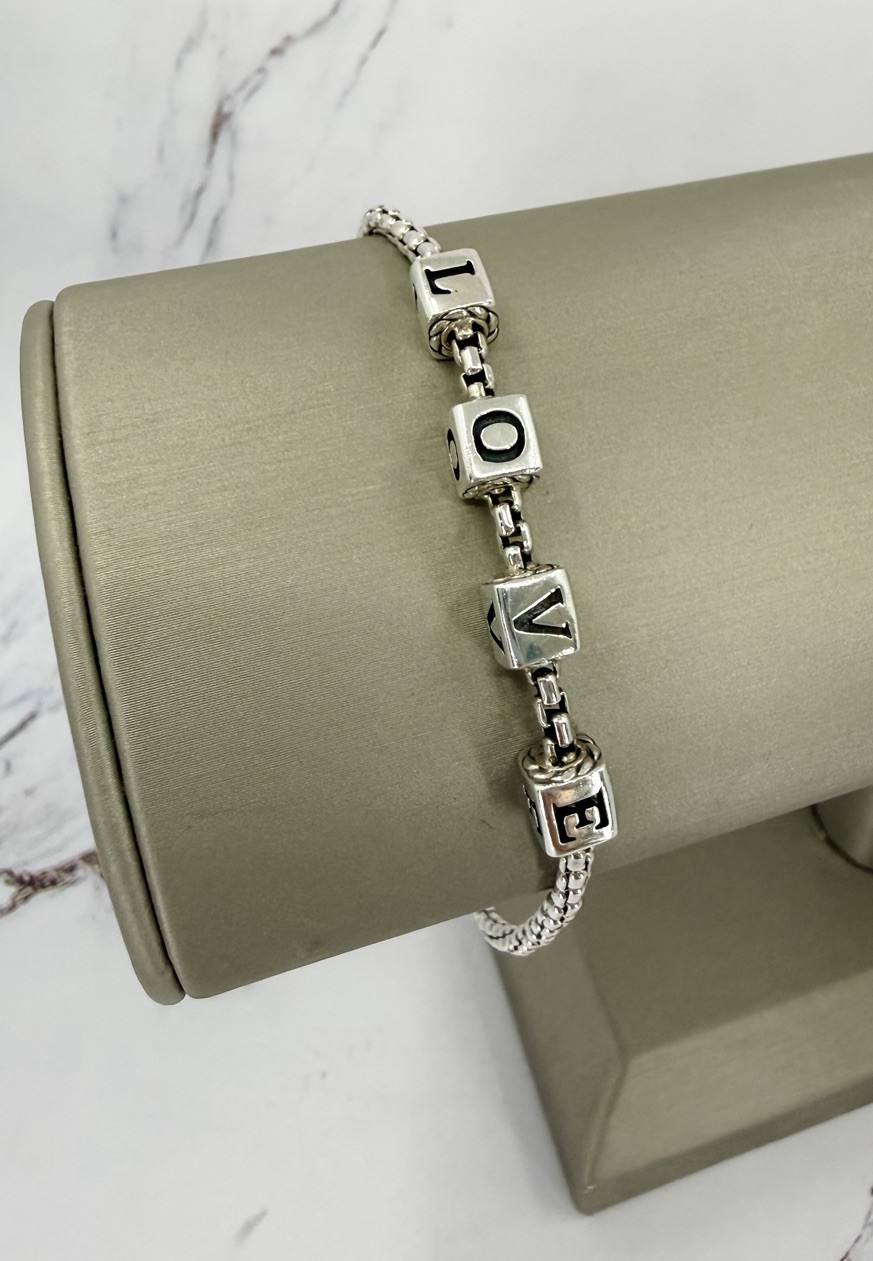 JAI John Hardy Sterling Silver 925 LOVE Block Bead Box Chain Bracelet 8″