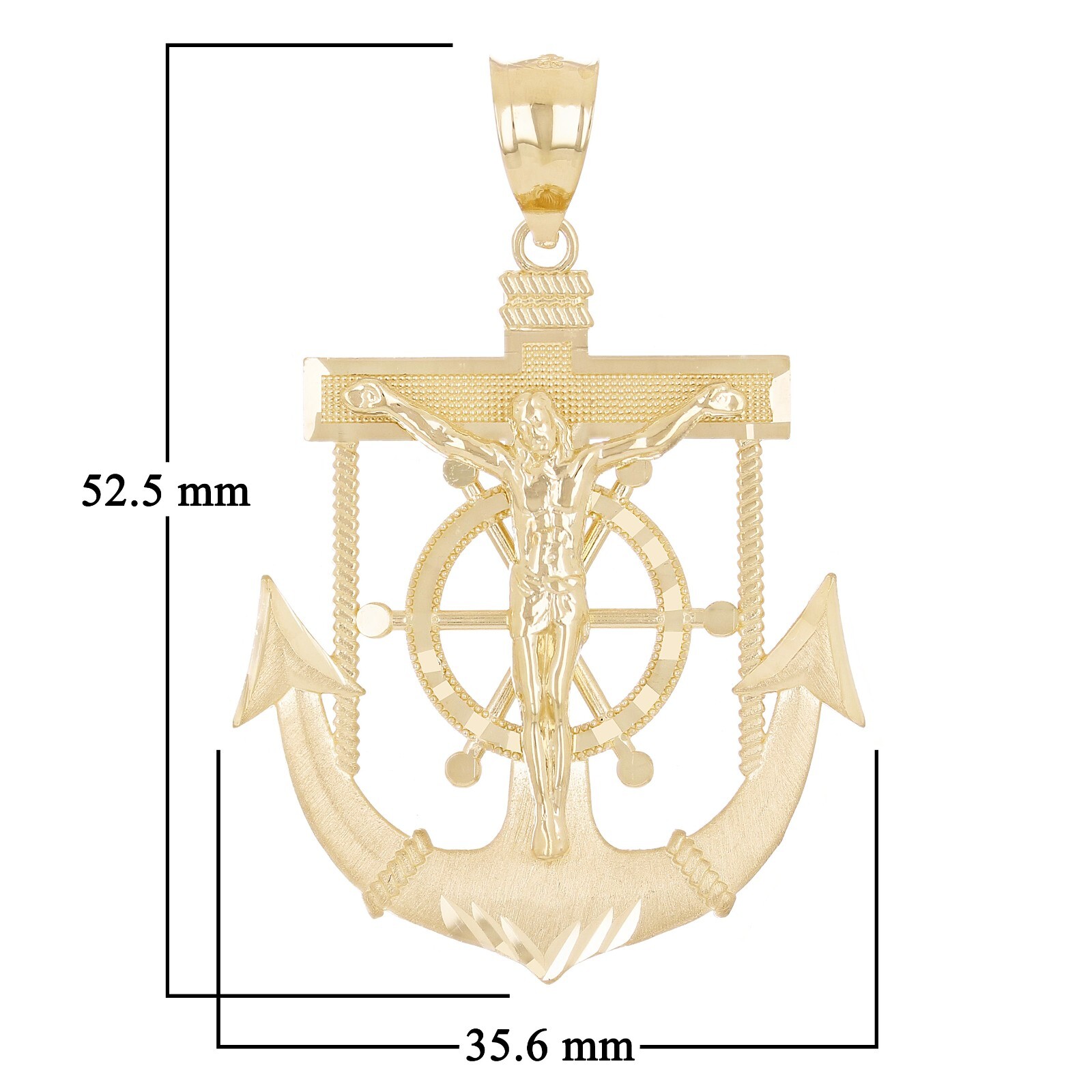 14k Yellow Gold Jesus Christ Cross Anchor Ship Mariners Pendant 2.1″ 6.3 grams