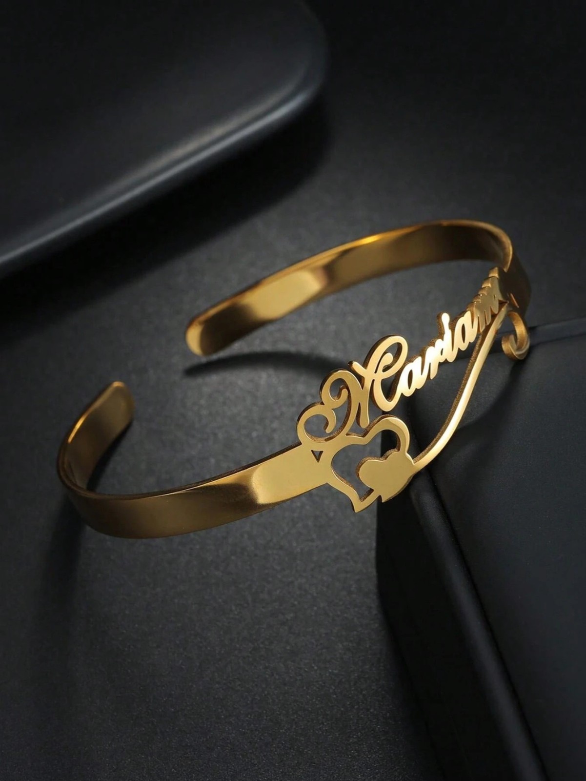 Custom Name Bangle Heart Nameplate Open Cuff Bracelet Men Women Jewelry Gift USA