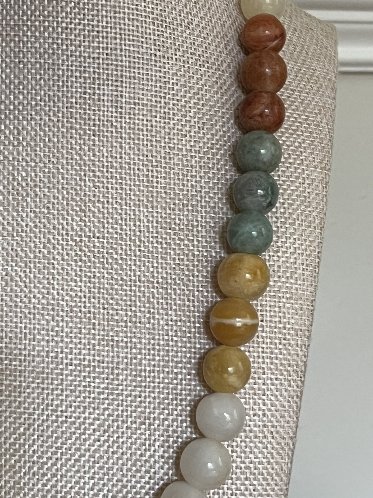 Quartz Bead Necklace 22″ – Polished Stone Multicolor Green Orange Yellow White