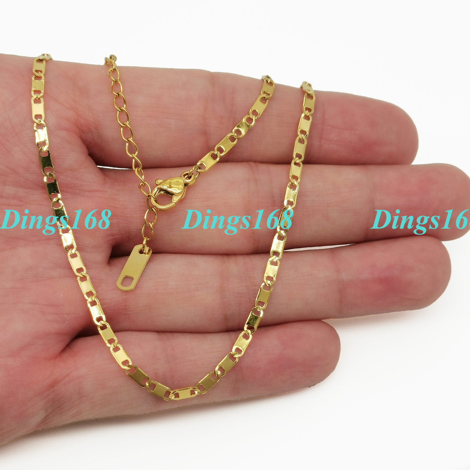 18K Yellow Gold Filled Tarnish-Resist 2mm Flat Mariner Link Chain Necklace H090Y
