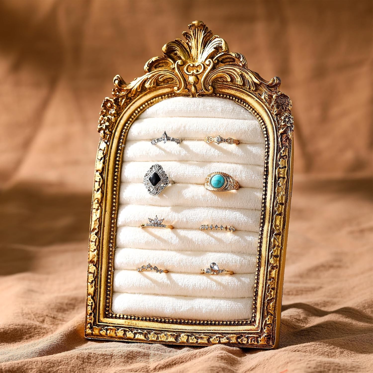 Liliaafar Vintage Ring Holder Arch Gold Ring Wedding Display Suede Jewelry Box S
