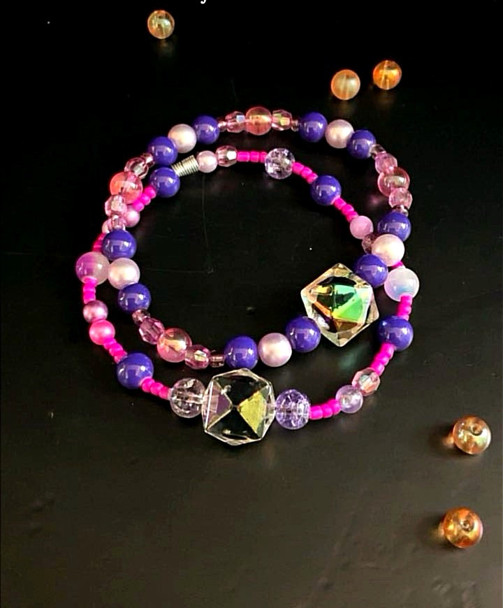 Handmade Multicolor Glass & Plastic Beaded Bracelet, Stackable, No Clasp, Boho
