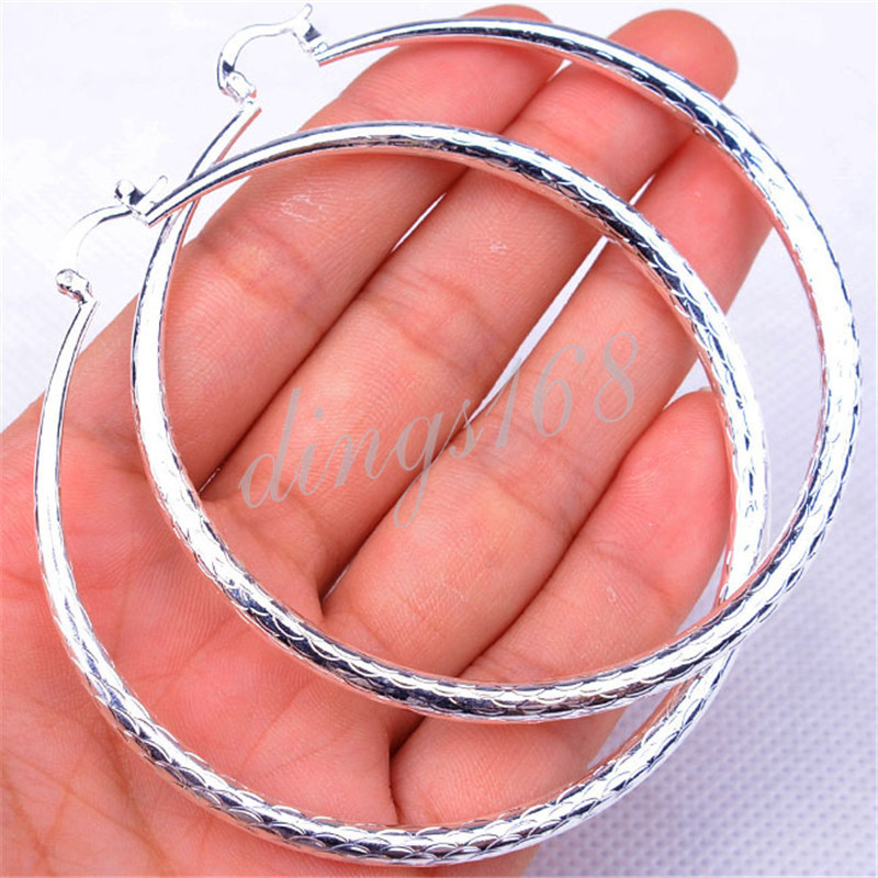 Women’s 925 Sterling Silver eXtra-Large Fish Scale 2.75 inch Hoop Earrings H12