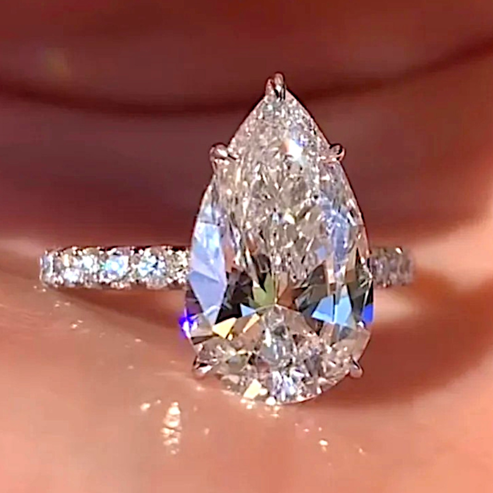 Diamond Engagement Ring IGI Certified Lab Grown Pear Cut 3.25 Ct 14K White Gold