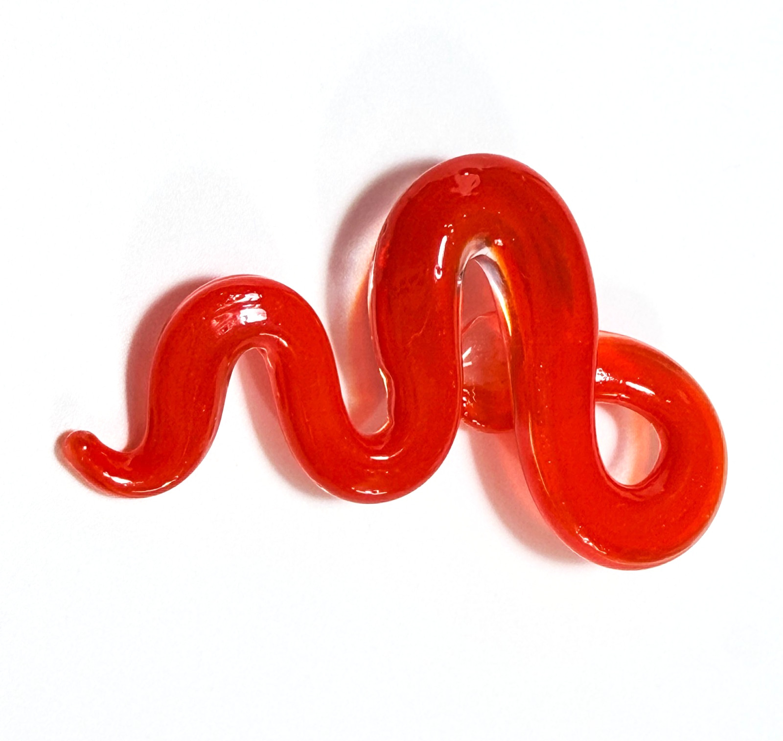 Red Lamp Work Snake with Gold Aventurina Art Glass Pendant 2 1/2 inches EUC