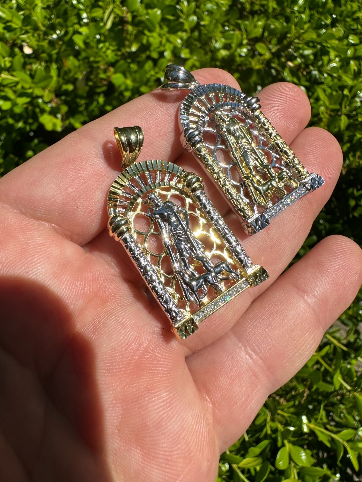 MOISSANITE St Lazarus Real 925 Silver / Gold Plated Saint Iced Necklace Pendant