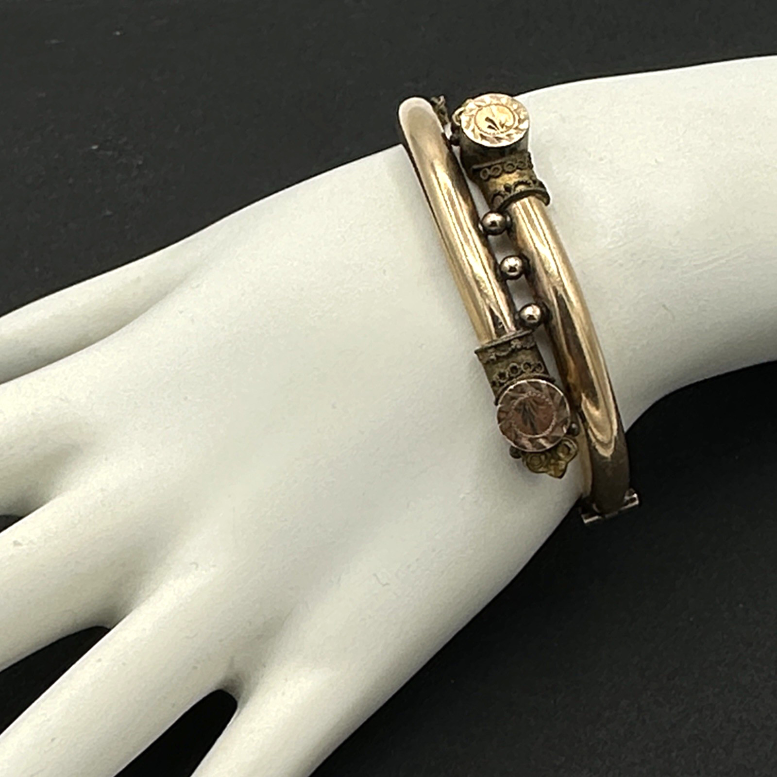 VICTORIAN antique gold-filled bracelet – Etruscan Revival hinged bypass bangle