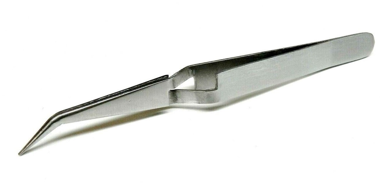 Cross Lock Tweezers Bent Tip Curved 4-1/2″ Cross Locking Soldering Tweezer
