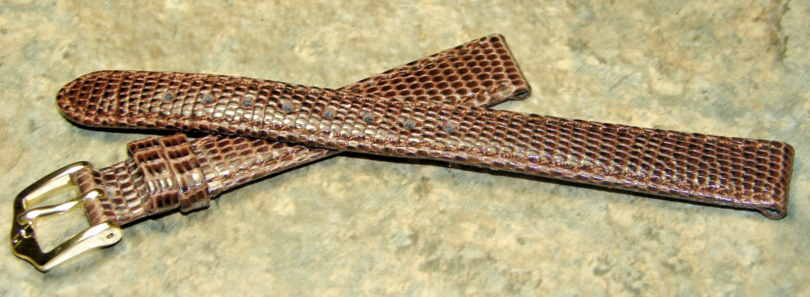 12mm Hirsch Genuine Lizard Leather Stitched Brown Reptile Watch Band,Ladies,NOS