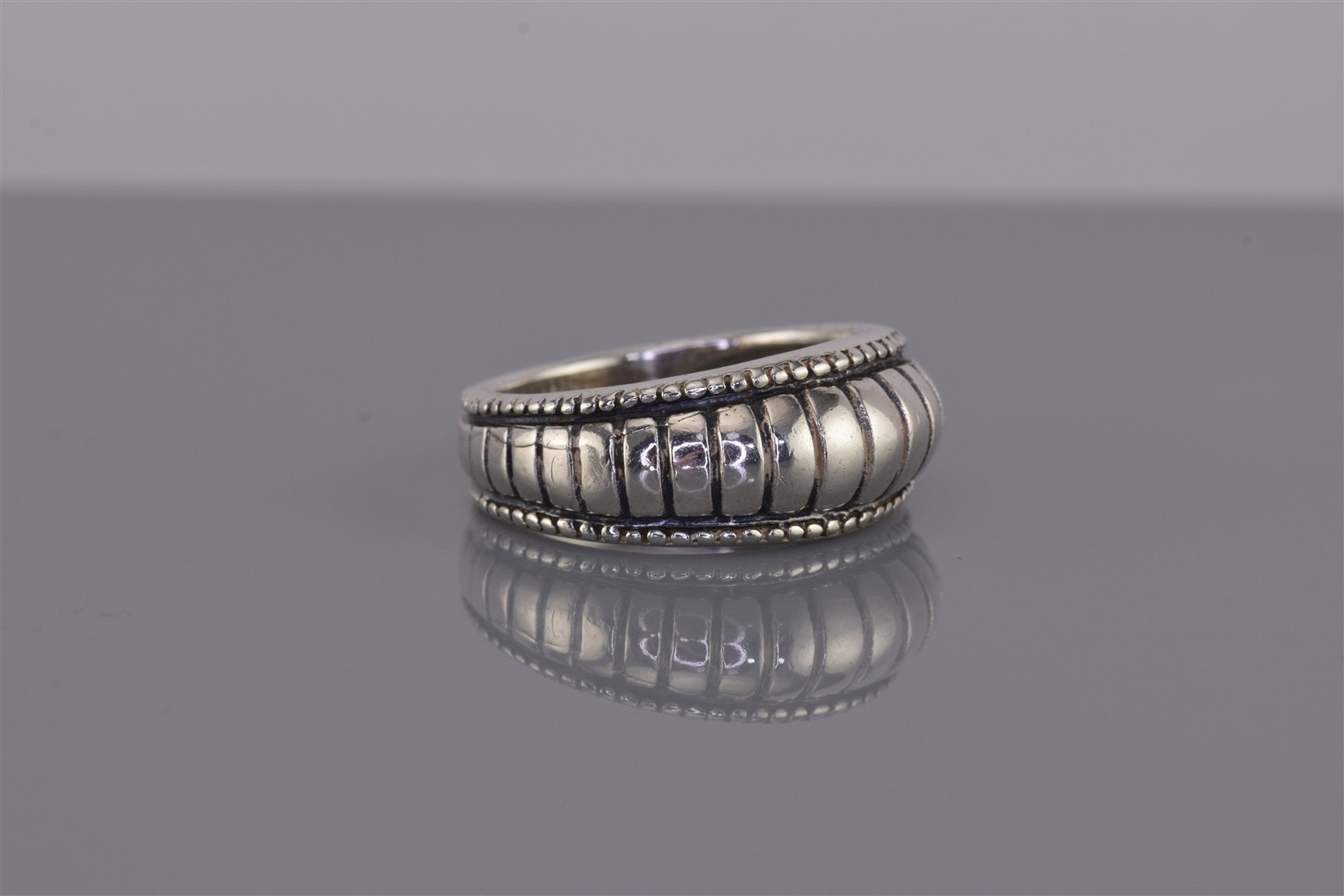 Sterling Silver 9mm Domed Coil Tapered Beaded Trim Band Ring 925 Sz: 7
