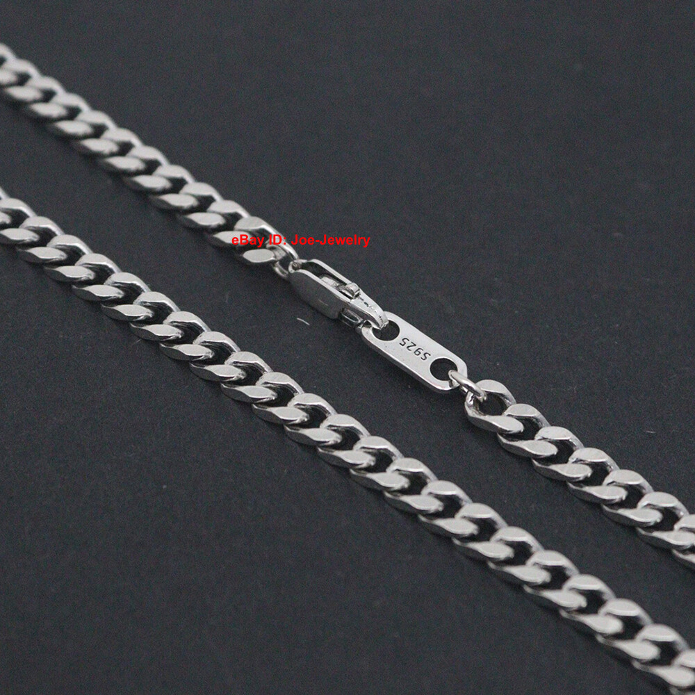 Real 925 Sterling Silver 4mm Curb Link Chain Men’s Necklace 19.7inch 29-30g