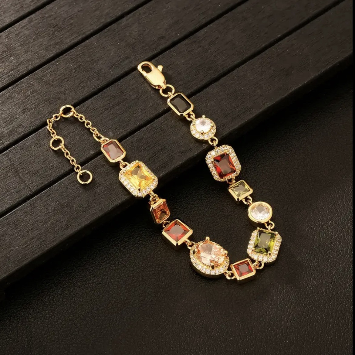 10mm Multi Gemstone Bracelet – Gold, Up To 8.5”