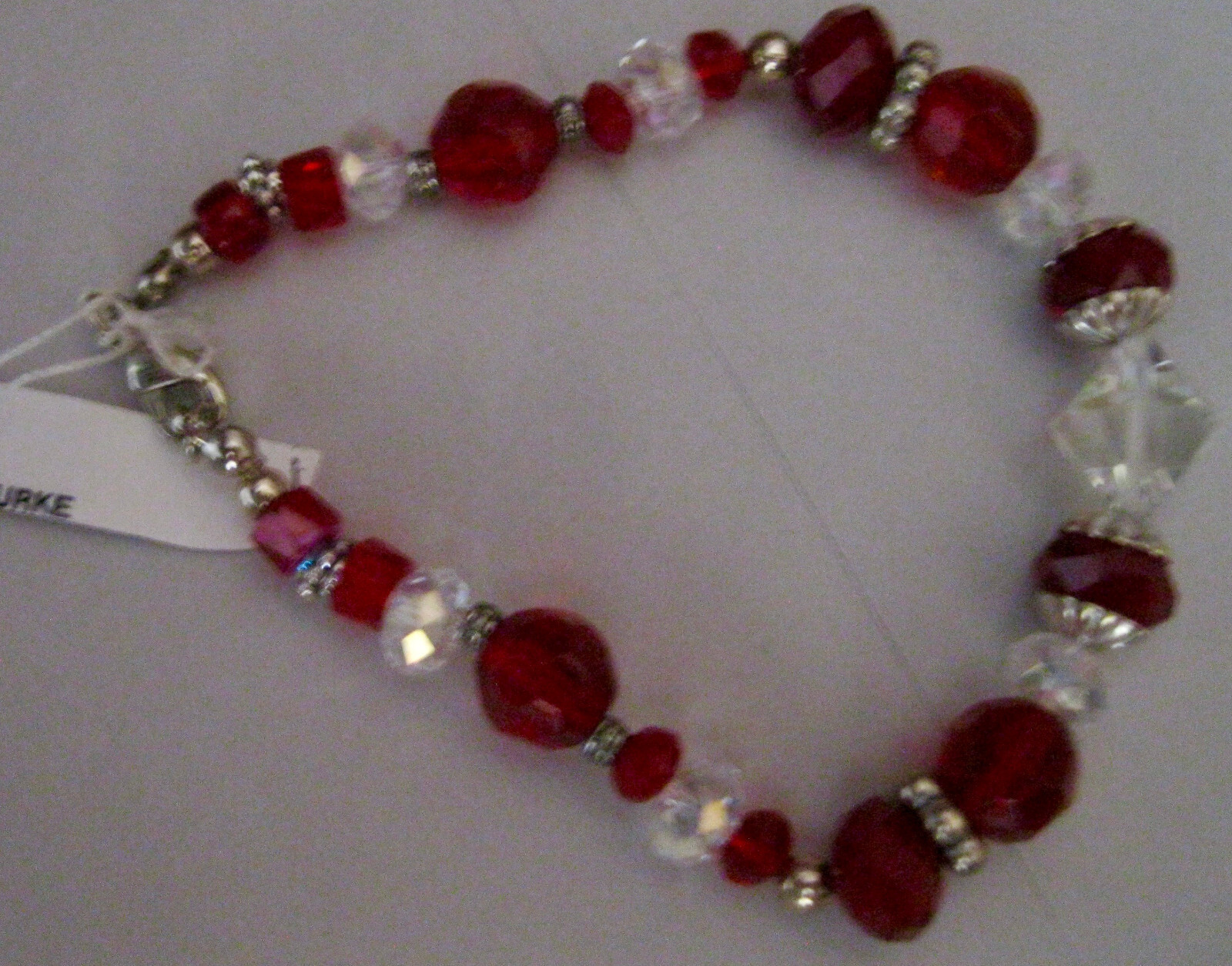 “GORGEOUS ONE OF A KIND RED CRYSTALS & GLASS BRACELET/ANKLET BY T. BURKE”