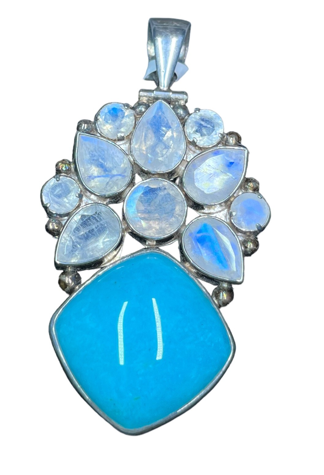 Himalayan Gems Amazonite , White Topaz , Moonstone Sterling Pendant Artisan