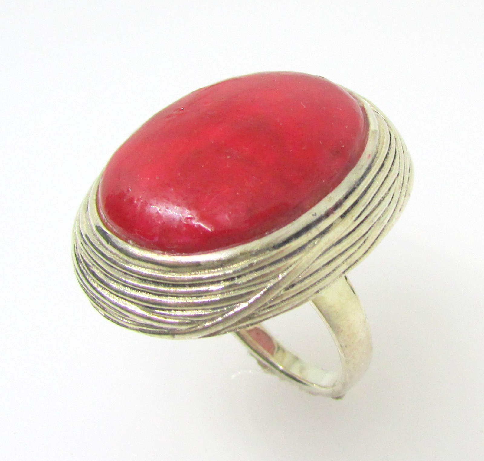 925 STERLING SILVER BBJ LARGE RED CORAL OVAL LADIES RING SIZE 9 ~ 17.0 G