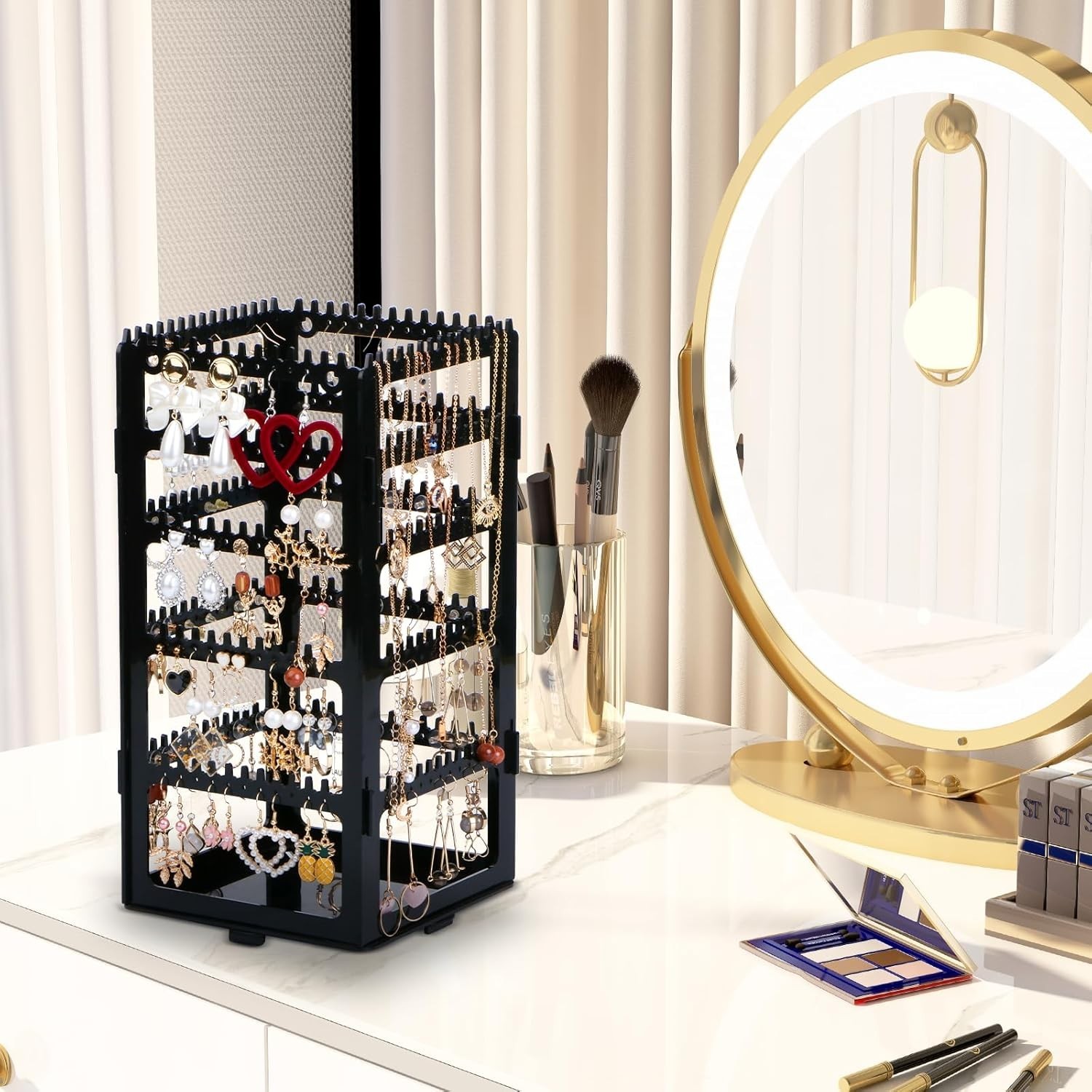 360 Rotating Earring Holder Organizer Stand 5 Tier Acrylic Jewelry Display Rack